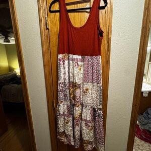 Maurices Red and Pink Patchwork Maxi Dress